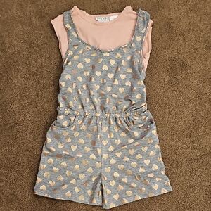 Blush Kids Heart Print Romper - Gray and Rose Gold